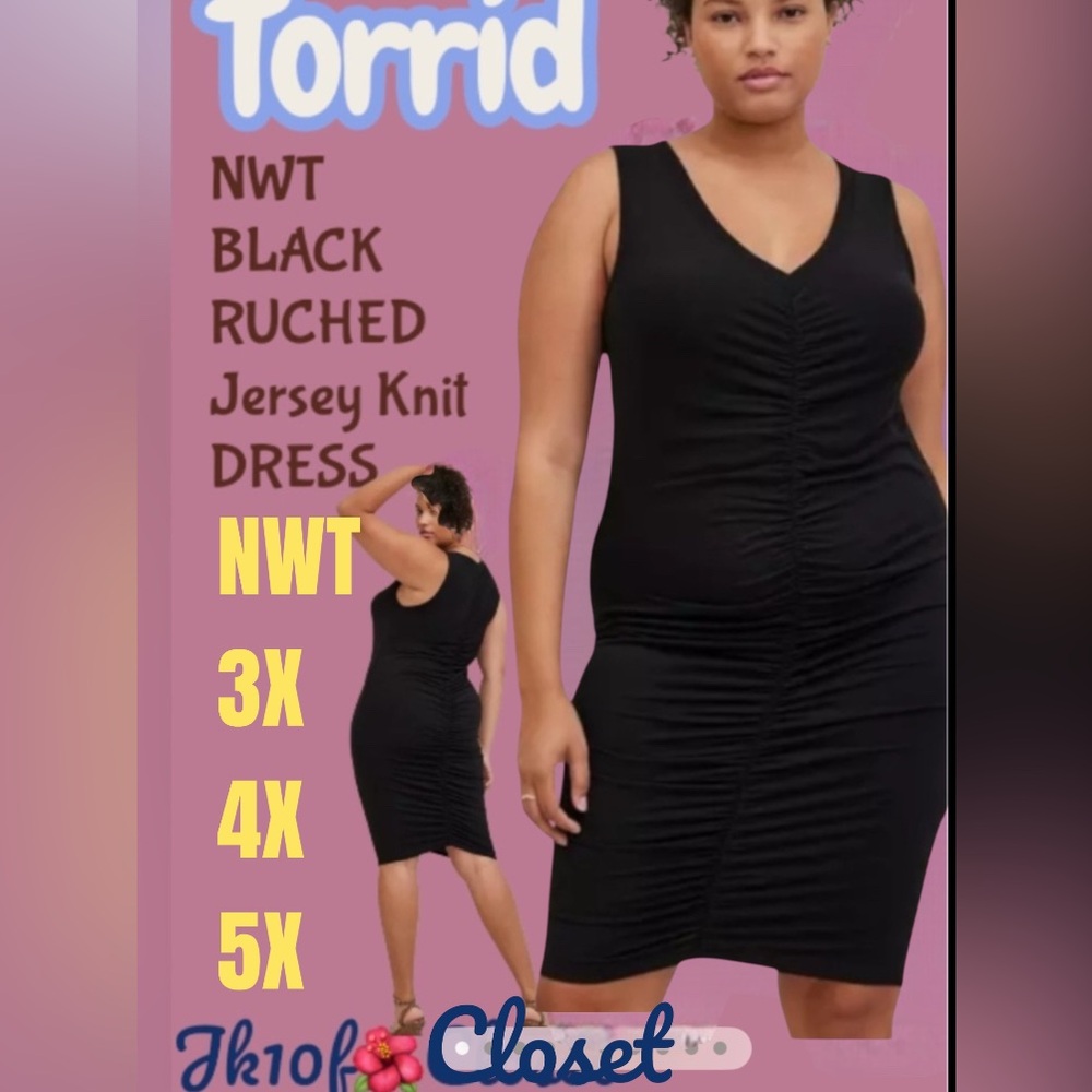 LOWEST๐บ NWT TORRID 3X-4X-or 5X BUTTERY SOFT BLACK RUCHED FRONT JERSEY KNIT DRESS